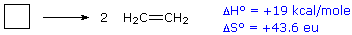 Cyclobutane becoming 2 ethene molecules has an enthalpy change of positive 19 kcal/mole and an entropy change of positive 43.6 eu. 